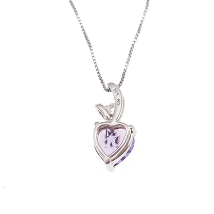 925 Sterling Silver Real Amethyst & White Topaz Heart Box Chain Necklace 18"