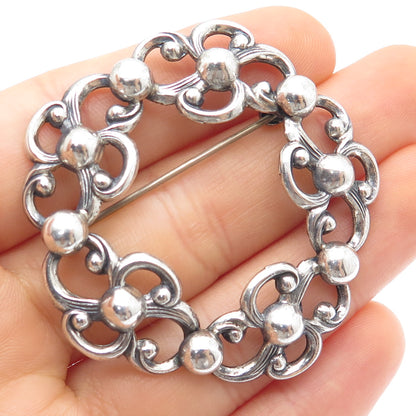 DANECRAFT 925 Sterling Silver Antique Art Deco Flower Oxidized Pin Brooch