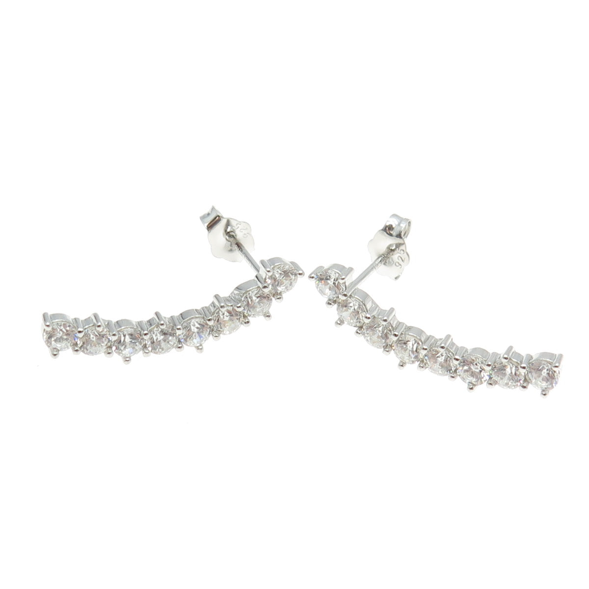 925 Sterling Silver Round-Cut C Z Bar Drop Earrings