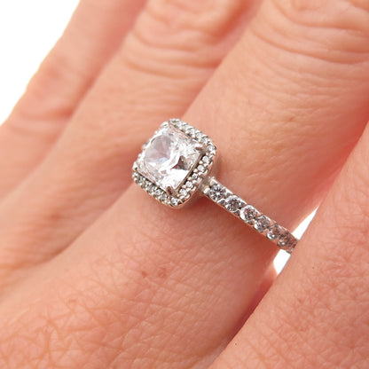 Pandora 925 Sterling Silver C Z Engagement Ring Size 6