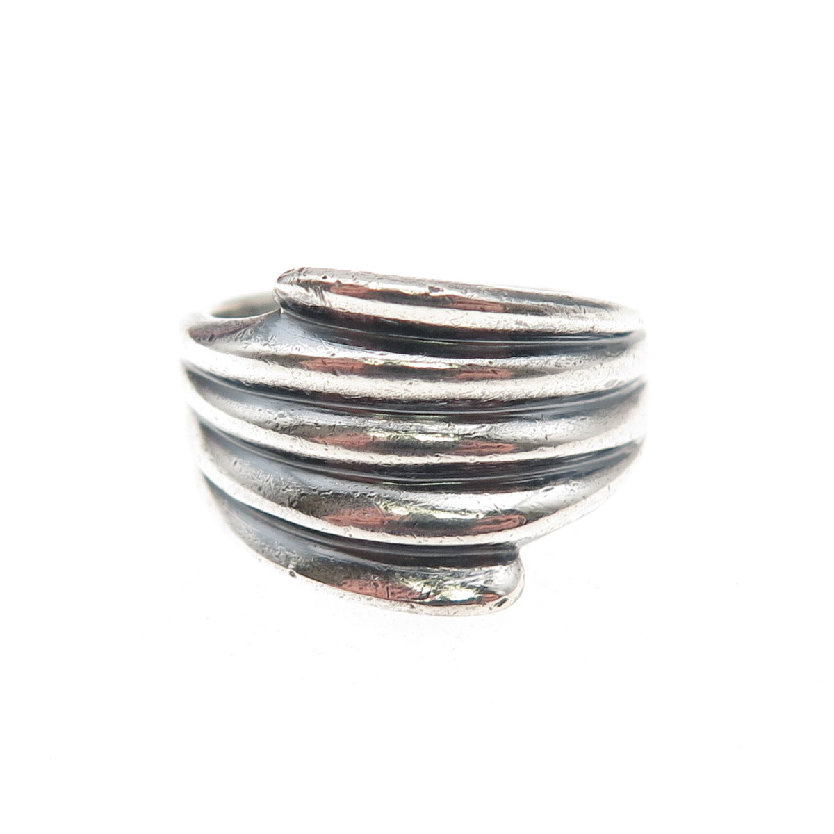 925 Sterling Silver Vintage Modernist Ribbed Oxidized Ring Size 5.75