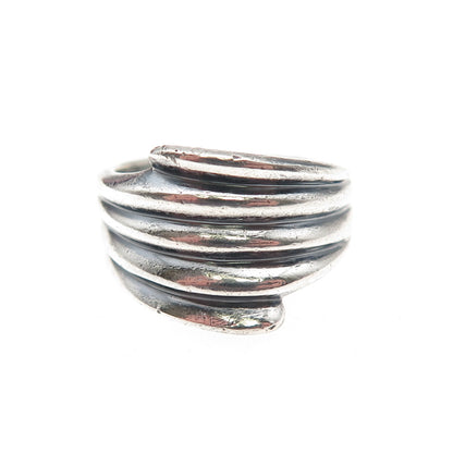 925 Sterling Silver Vintage Modernist Ribbed Oxidized Ring Size 5.75
