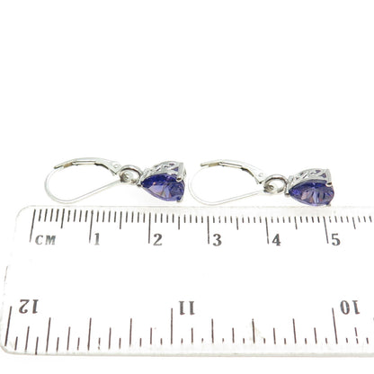 CHUCK CLEMENCY & KARIS 925 Sterling Blue Pear-Cut Shaped C Z Dangle Earrings