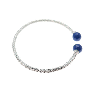 925 Sterling Silver Vintage Peru Real Lapis Braided Adjustable Bracelet 6.25"