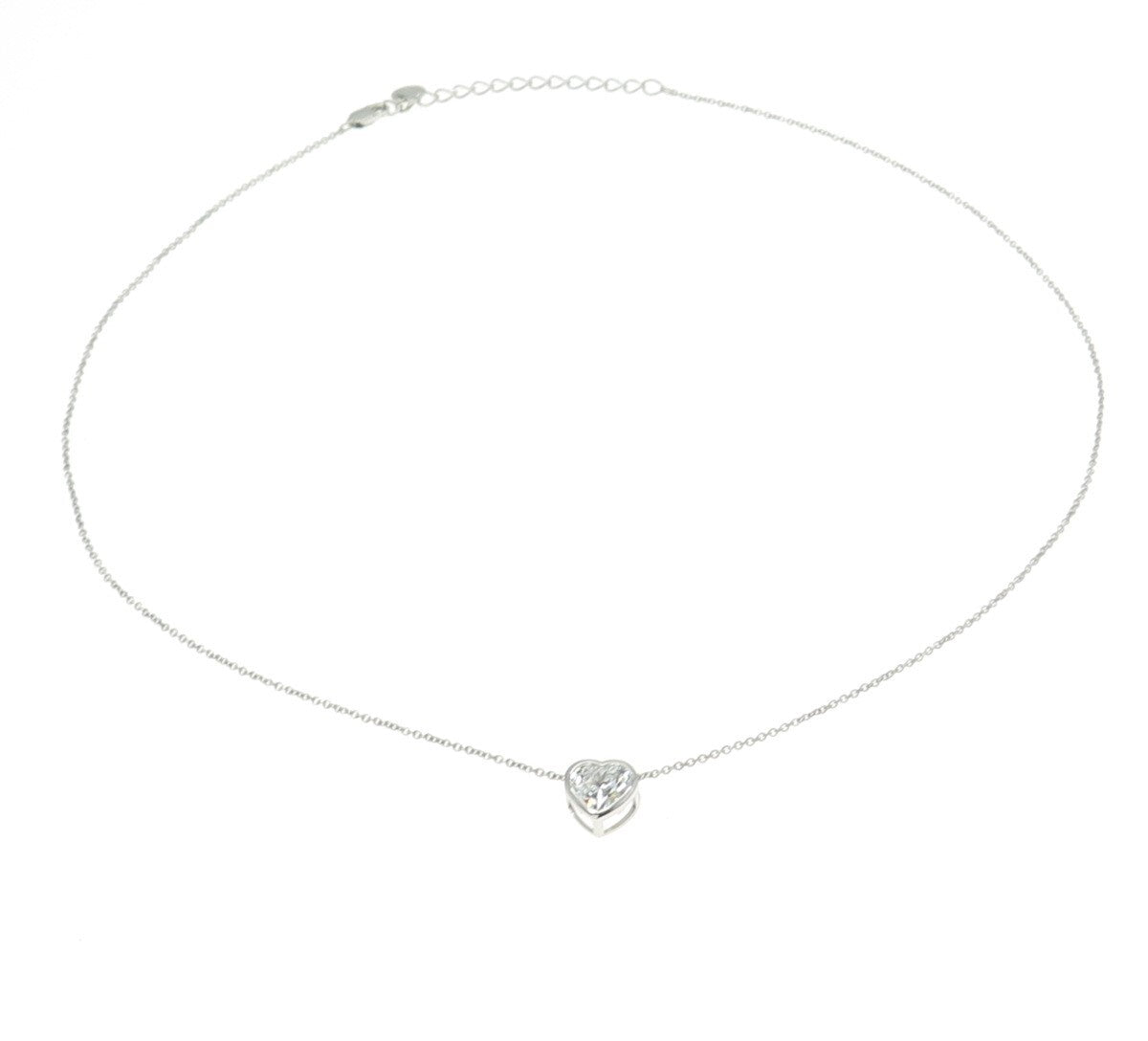 925 Sterling Silver Heart-Cut C Z Cable Chain Adjustable Necklace 18-20"
