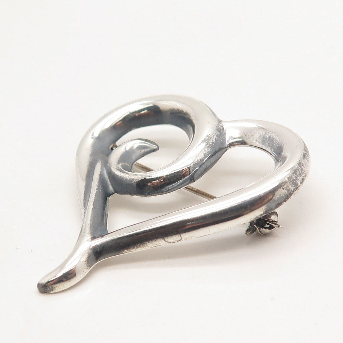 925 Sterling Silver Vintage Sunstone Imports Open Heart Pin Brooch