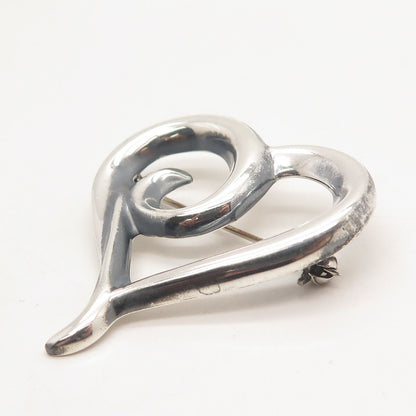 925 Sterling Silver Vintage Sunstone Imports Open Heart Pin Brooch