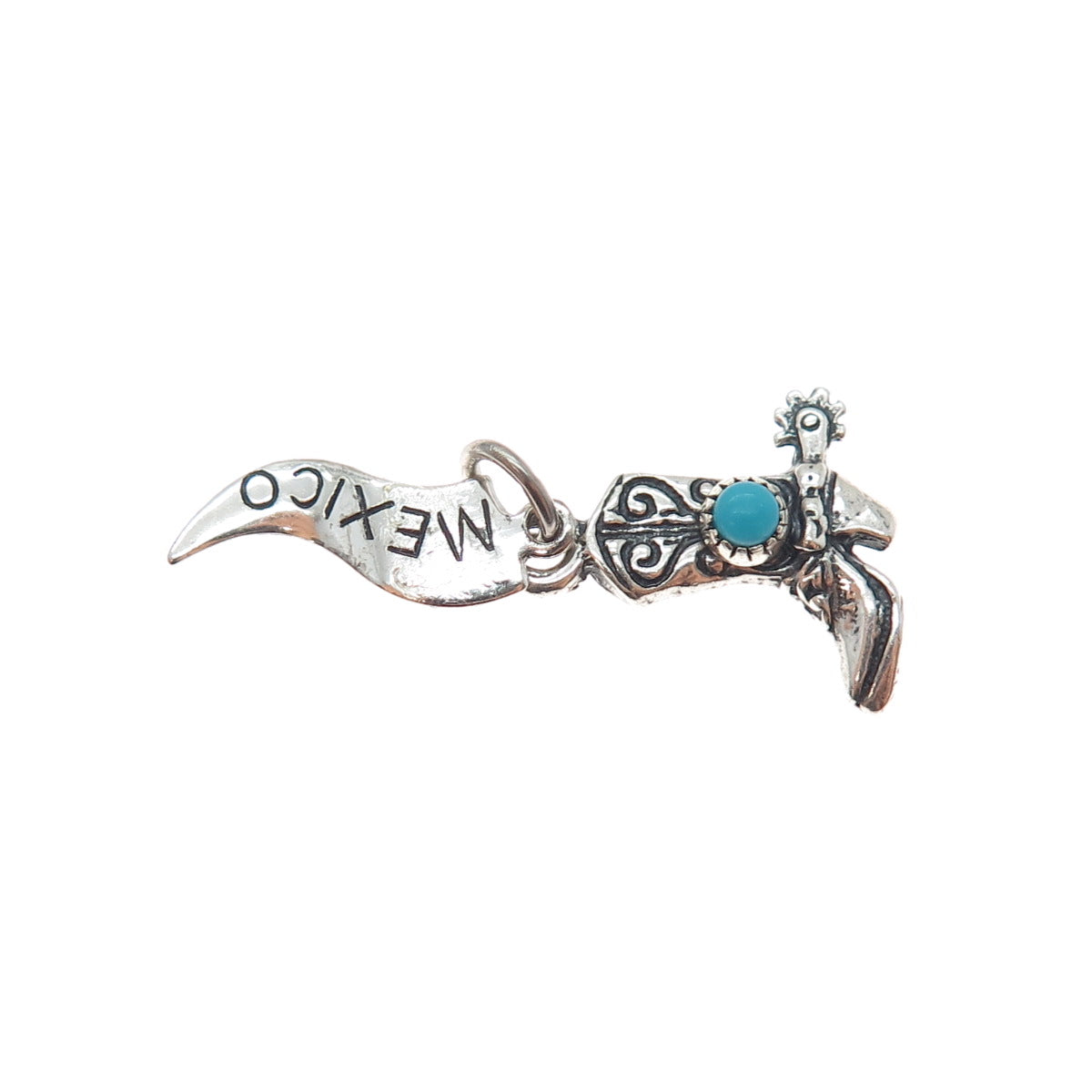 PACIFIC JEWELRY Old Pawn 925 Sterling Turquoise Mexico Cowboy Shoe Mini Pendant