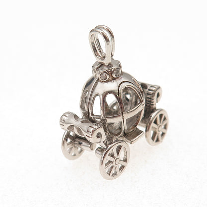 925 Sterling Silver Vintage C Z Cinderella Pumpkin Carriage Open Cage Pendant