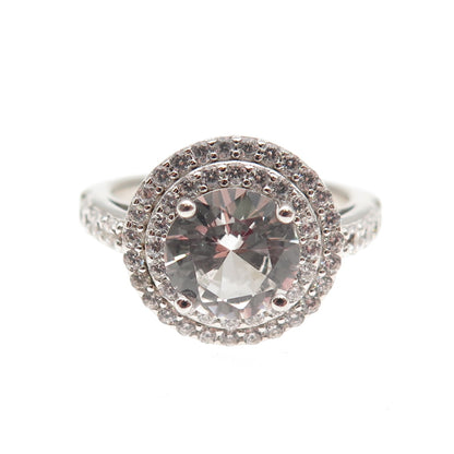 DSMK 925 Sterling Silver Round-Cut C Z Engagement Ring Size 7