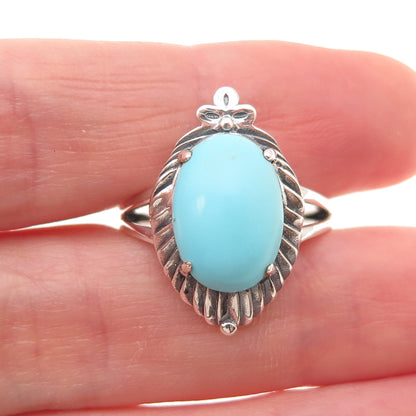 925 Sterling Silver Real Tyrone Turquoise Floral Oxidized Ring Size 8