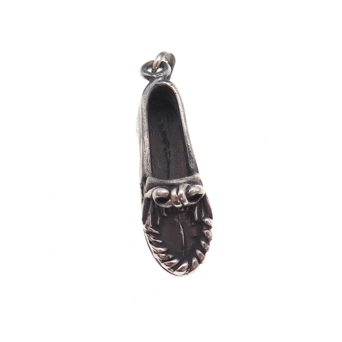 Southwest 925 Sterling Silver Vintage Loafer Shoe Oxidized 3D Charm Pendant