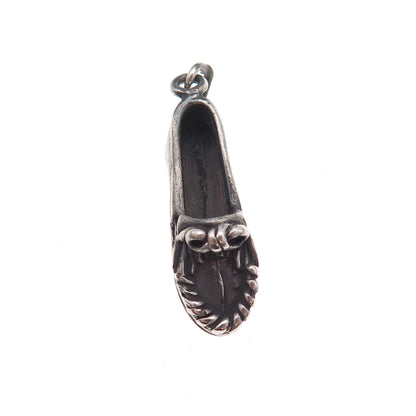 Southwest 925 Sterling Silver Vintage Loafer Shoe Oxidized 3D Charm Pendant
