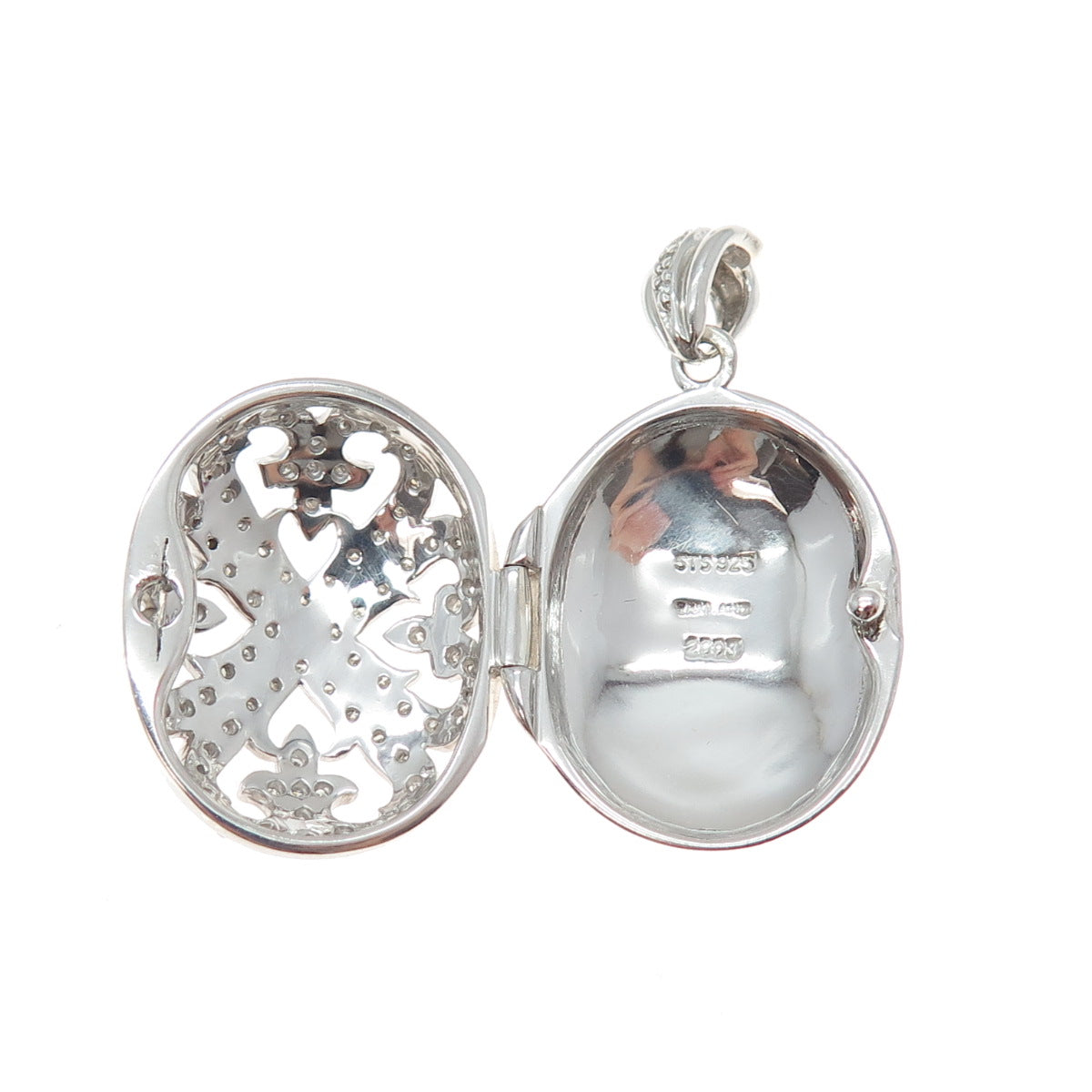 CHUCK CLEMENCY Sterling Silver Real Diamond Fleur de Lis Locket Charm Pendant