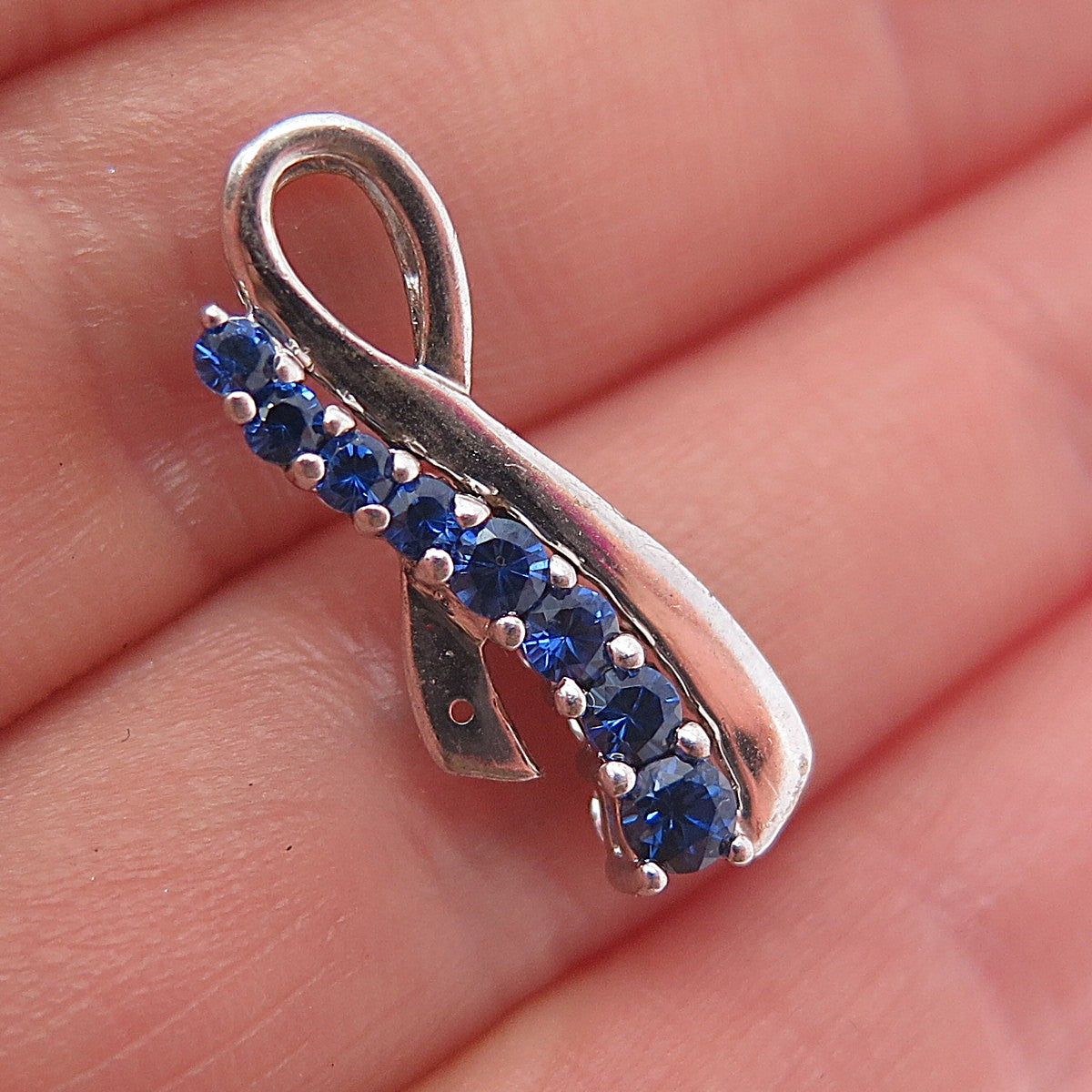 925 Sterling Real Topaz & Lab-Created Sapphire Dual Sided Ribbon Slide Pendant
