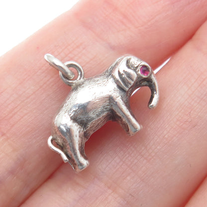 925 Sterling Silver Vintage Real Tourmaline Elephant Minimalist 3D Charm Pendant