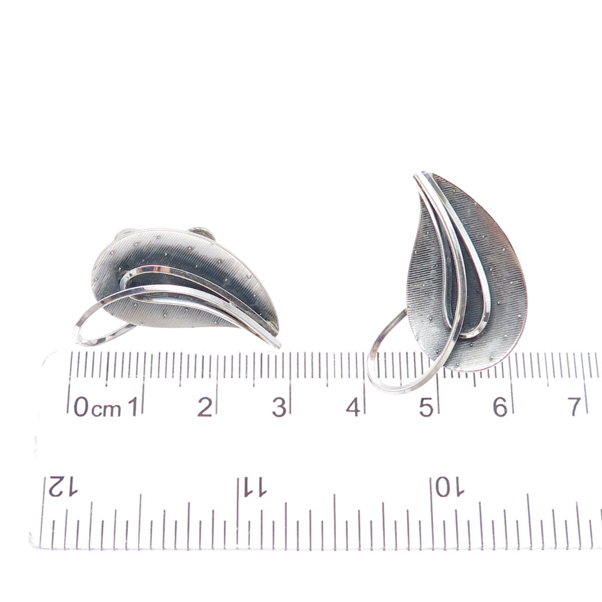 925 Sterling Vintage Germany Modernist Floral Oxidized Screw Back Earrings
