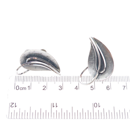 925 Sterling Vintage Germany Modernist Floral Oxidized Screw Back Earrings