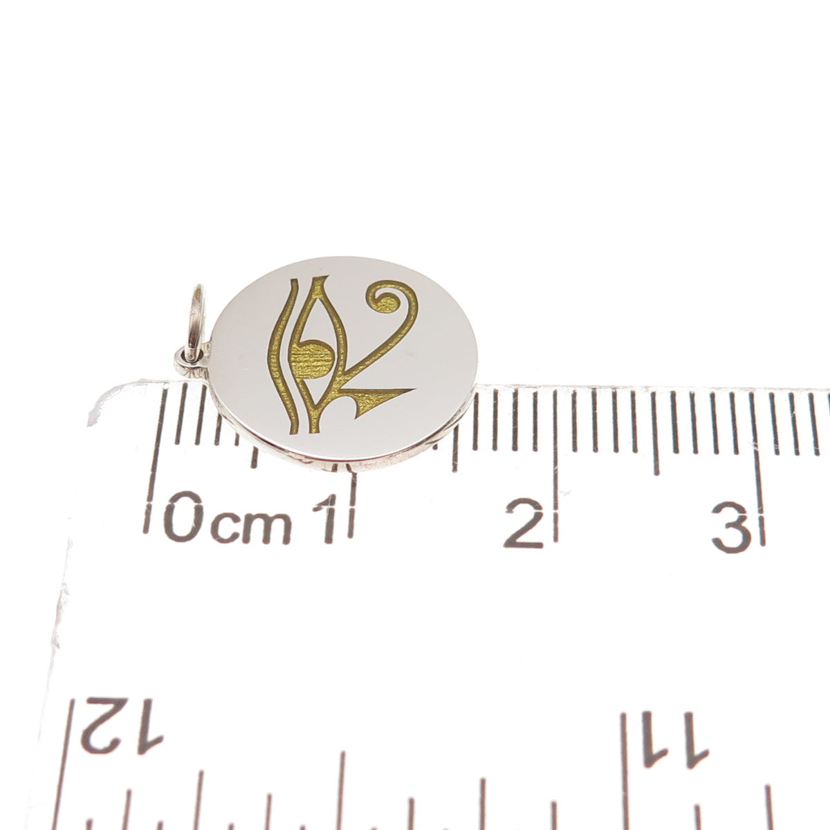 925 Sterling Silver Yellow Enamel Eye of Horus Round Tag Mini Charm Pendant