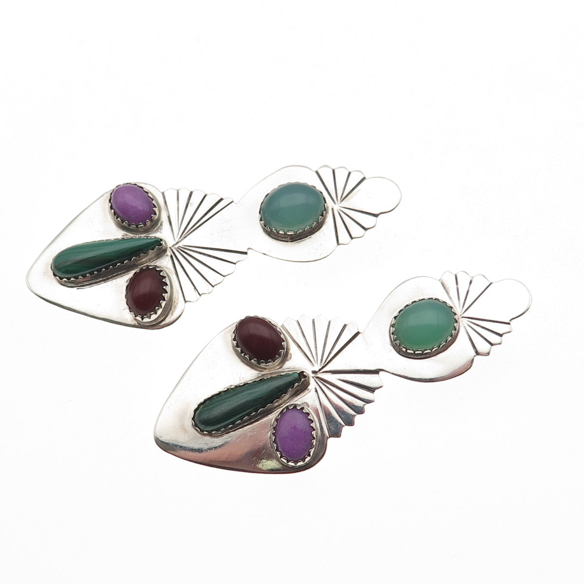 Cester Charley Navajo Old Pawn 925 Sterling Silver Vintage Multi-Gem Earrings