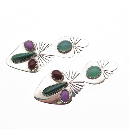 Cester Charley Navajo Old Pawn 925 Sterling Silver Vintage Multi-Gem Earrings