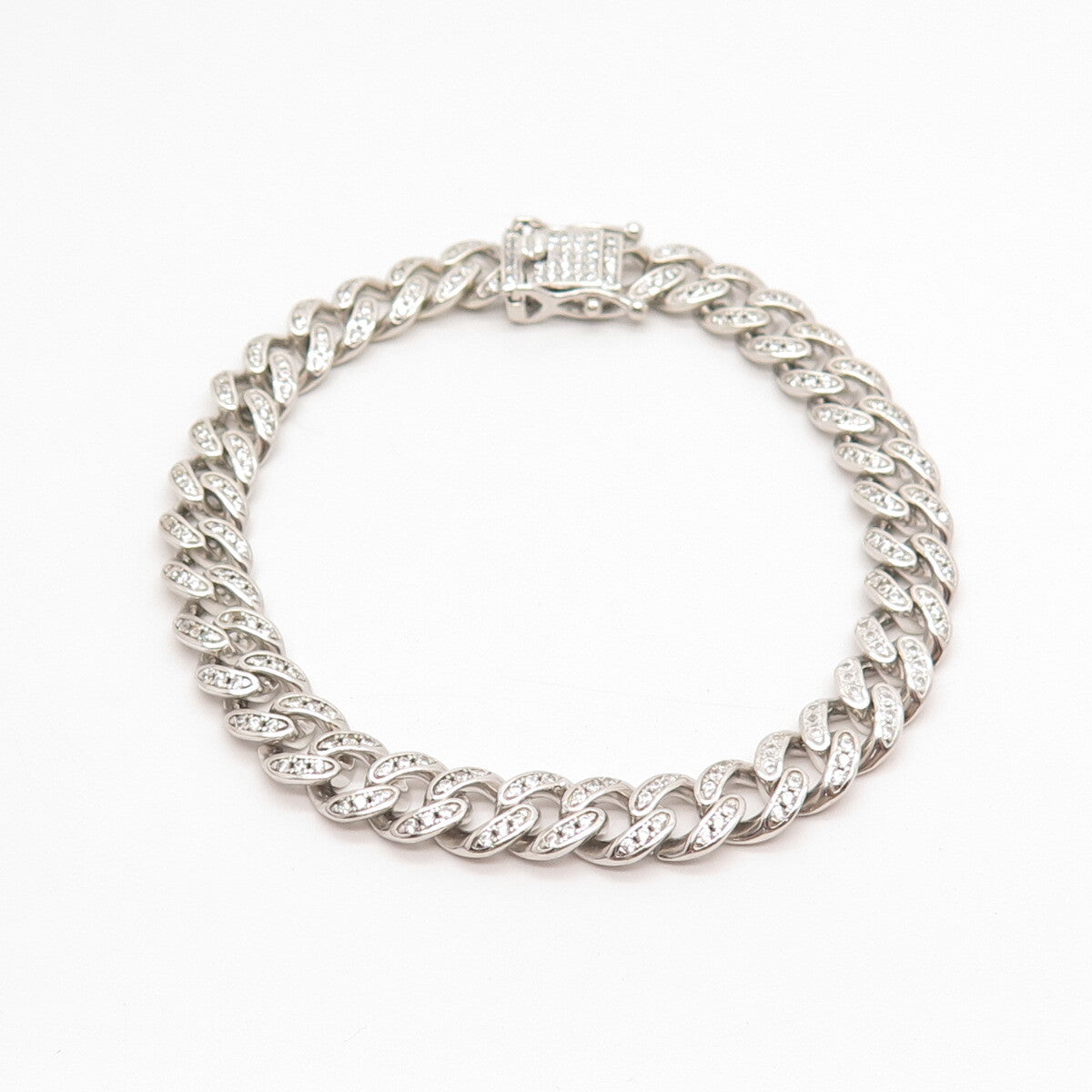 925 Sterling Silver C Z Cuban Link Bracelet 7.75"