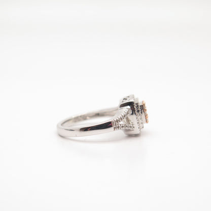 925 Sterling Silver 2-Tone SUN Real White Diamond Square Ring Size 5.75