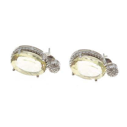925 Sterling Silver Real Diamond & Oval-Cut Yellow Topaz Earrings