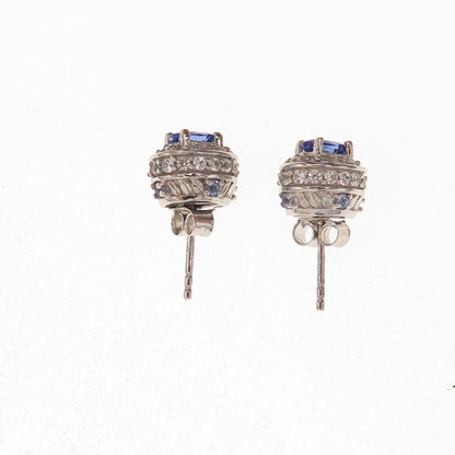 Chuck Clemency 925 Sterling Silver Real Tanzanite & White Topaz Stud Earrings