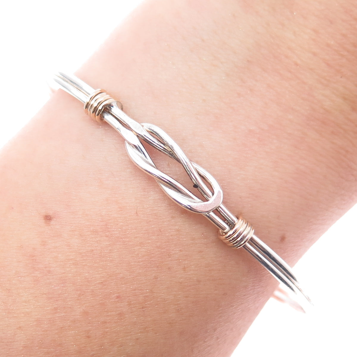 925 Sterling Silver Gold Filled Vintage Love Knot Adjustable Cuff Bracelet 6"