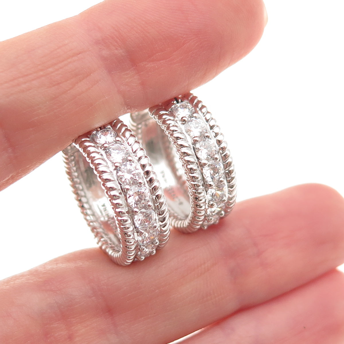 925 Sterling Silver Round-Cut C Z Hoop Earrings