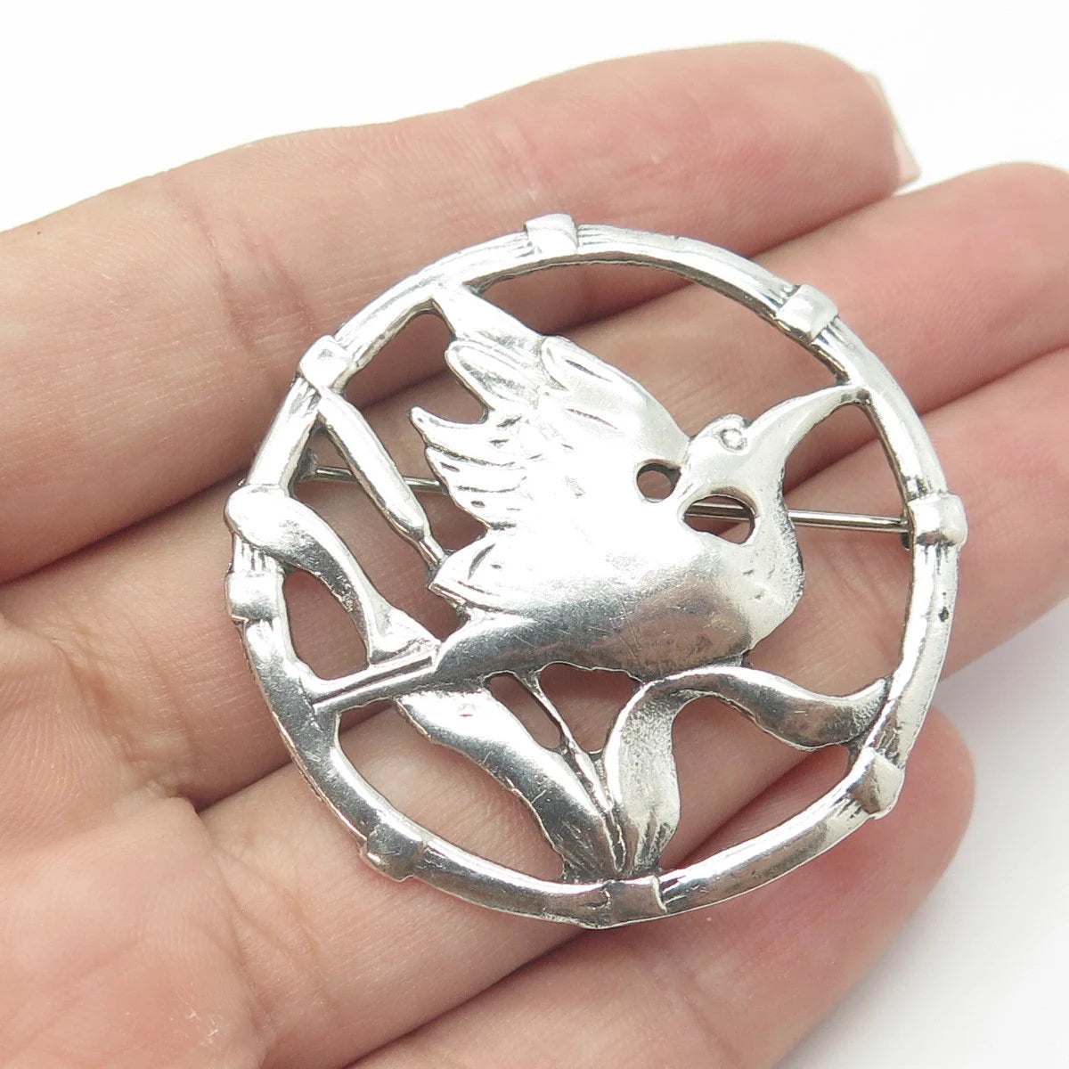 925 Sterling Silver Vintage Stork Bird Pin Brooch