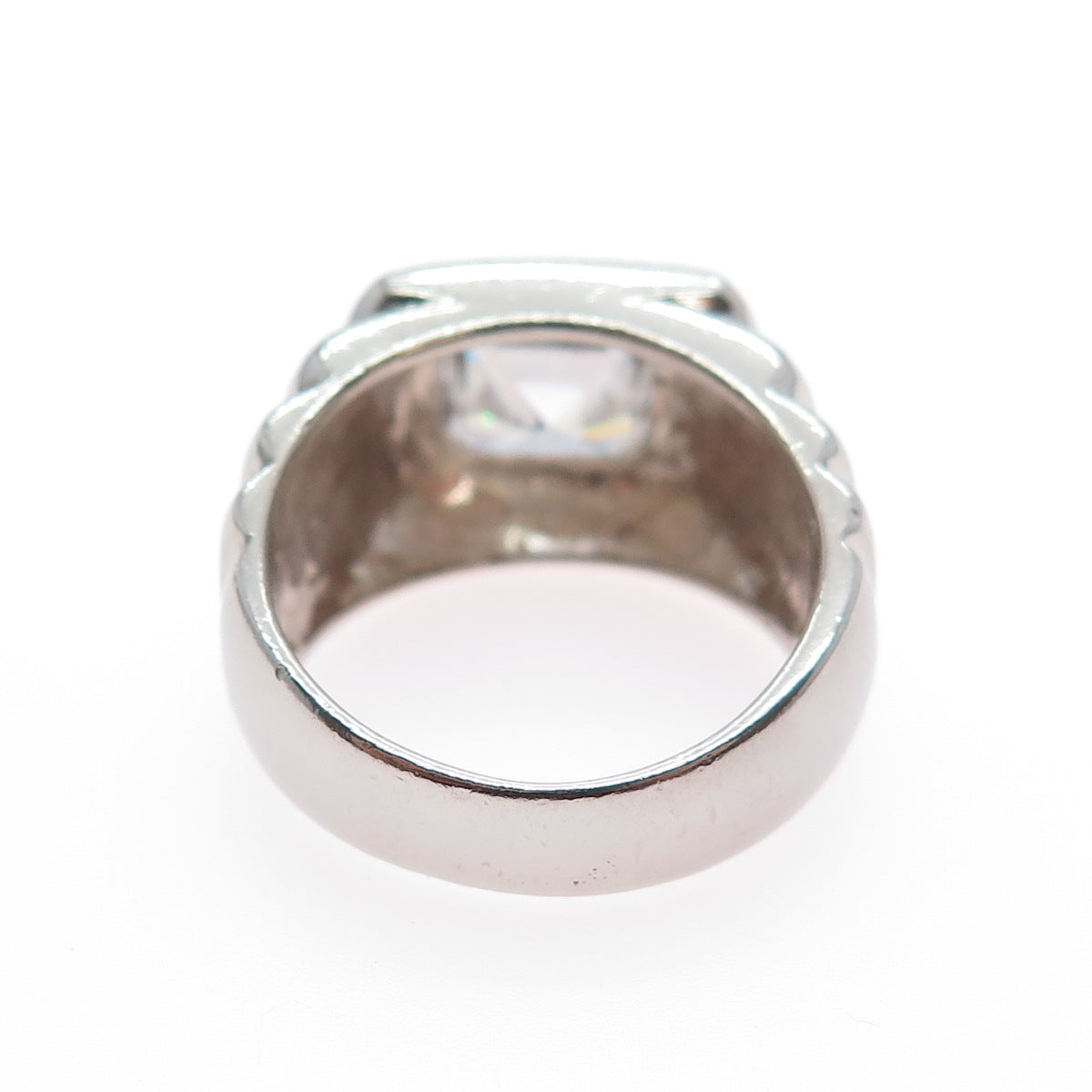 925 Sterling Silver Vintage Asscher-Cut C Z Modernist Ring Size 8.5