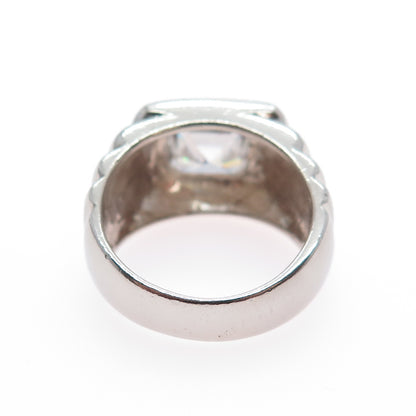 925 Sterling Silver Vintage Asscher-Cut C Z Modernist Ring Size 8.5