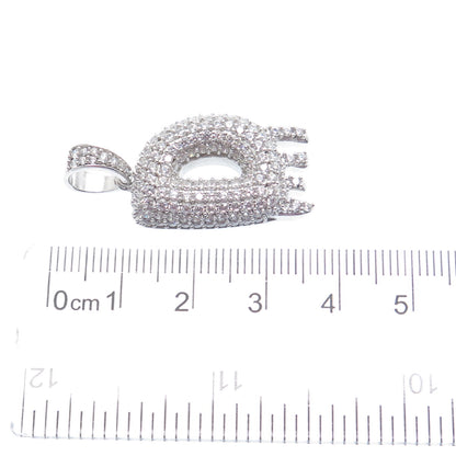 925 Sterling Silver Round-Cut C Z Sparkle Melted Letter D Initial Charm Pendant