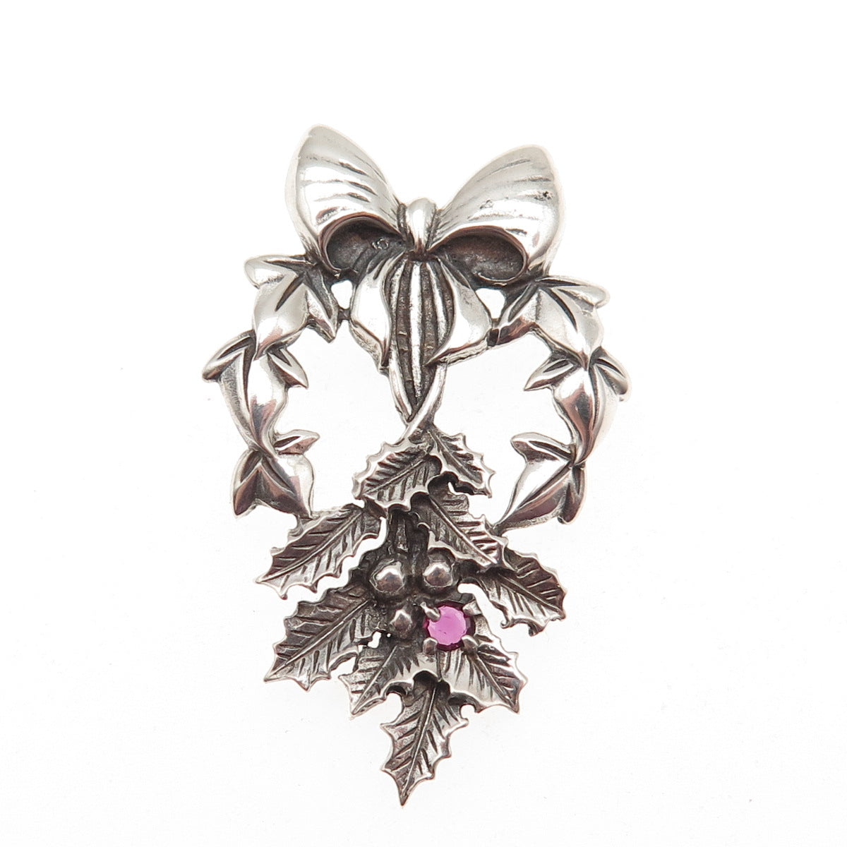 Franklin Mint 925 Sterling Silver Vintage 1982 Real Ruby True Love Slide Pendant