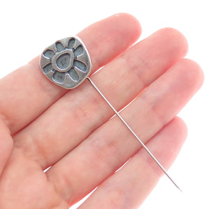 Old Pawn Sterling Silver Vintage Southwestern Flower Oxidized Tribal Lapel Pin