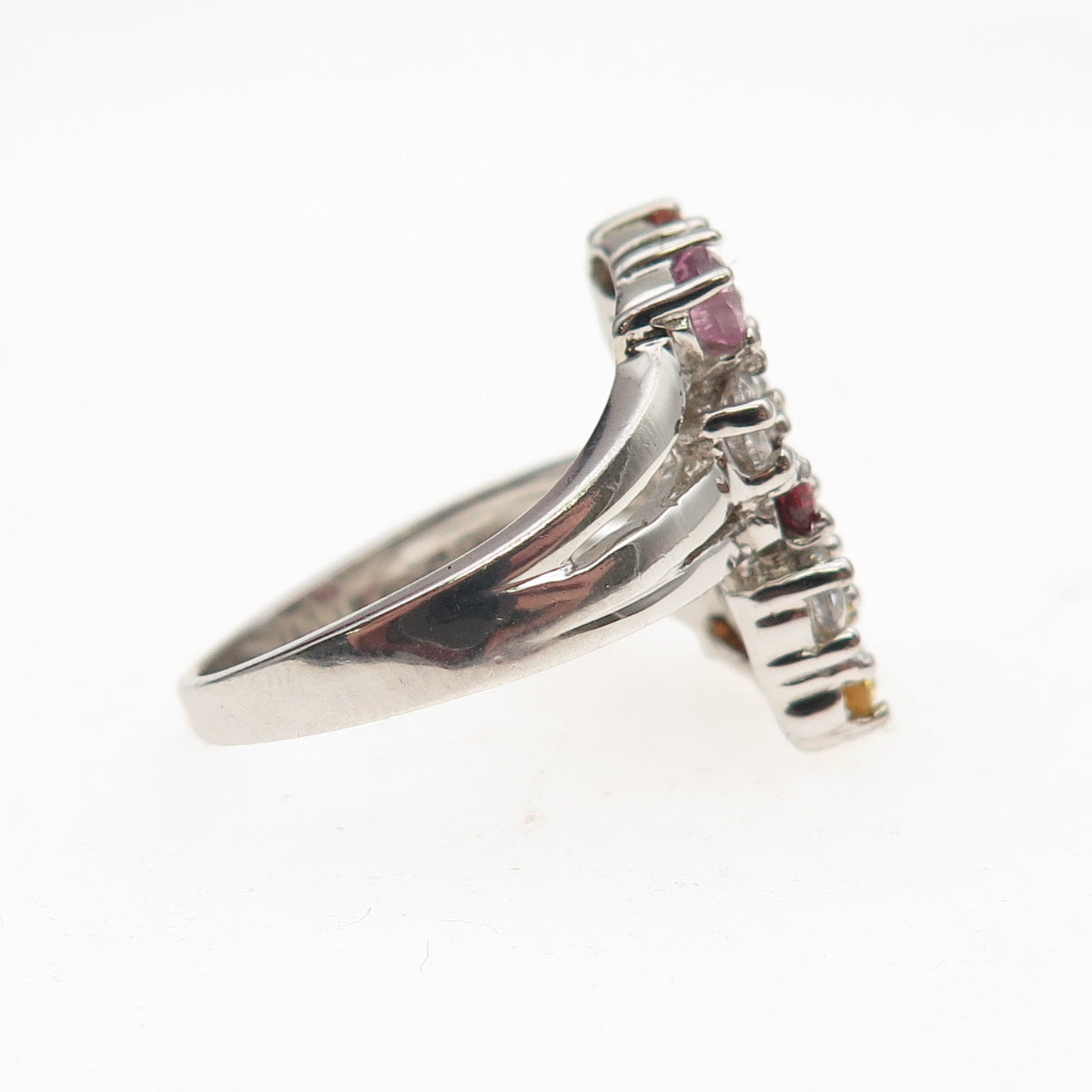 925 Sterling Silver Real Multi-Color Sapphire & C Z Cluster Ring Size 6.25