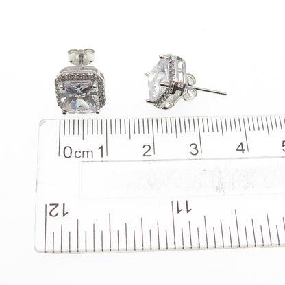 925 Sterling Silver Princess & Round-Cut C Z Stud Earrings