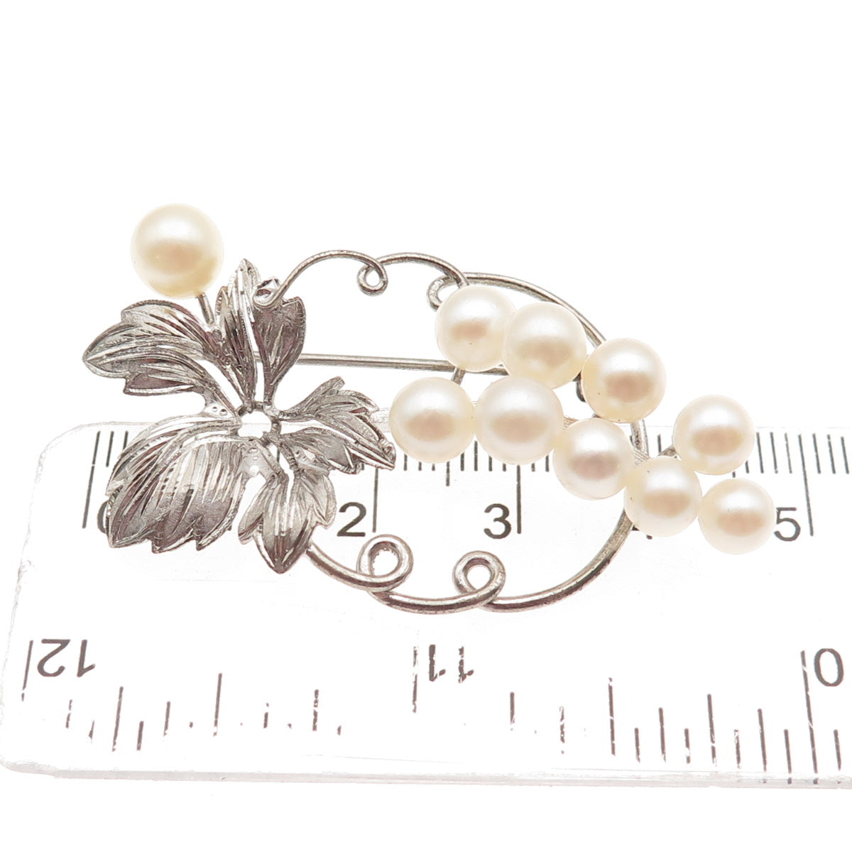 925 Sterling Silver Antique Art Deco Real Akoya Pearl Floral Pin Brooch