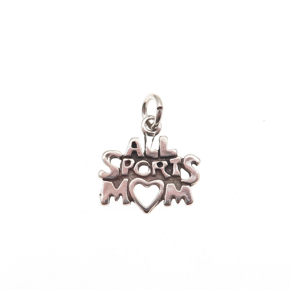 925 Sterling Silver Vintage All Sports Mom Heart Oxidized Mini Charm Pendant