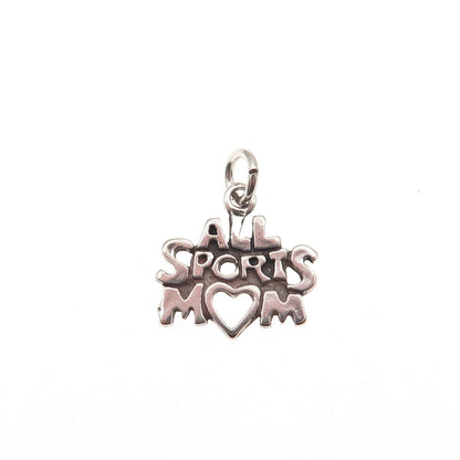 925 Sterling Silver Vintage All Sports Mom Heart Oxidized Mini Charm Pendant