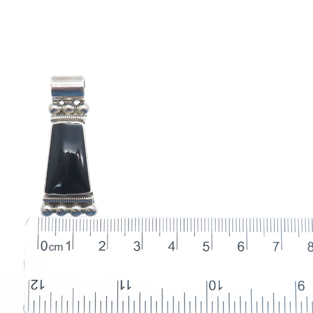 925 Sterling Silver Vintage Mexico Real Black Onyx Beaded Slide Pendant