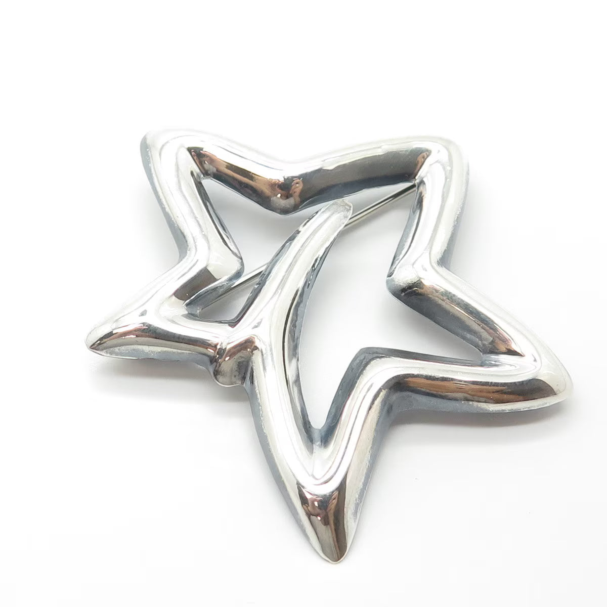 925 Sterling Silver Vintage Mexico Non-Symmetrical Star Handcrafted Pin Brooch