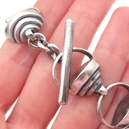 925 Sterling Silver Vintage Heavy 63.6g Modernist Link Oxidized Bracelet 6.5"