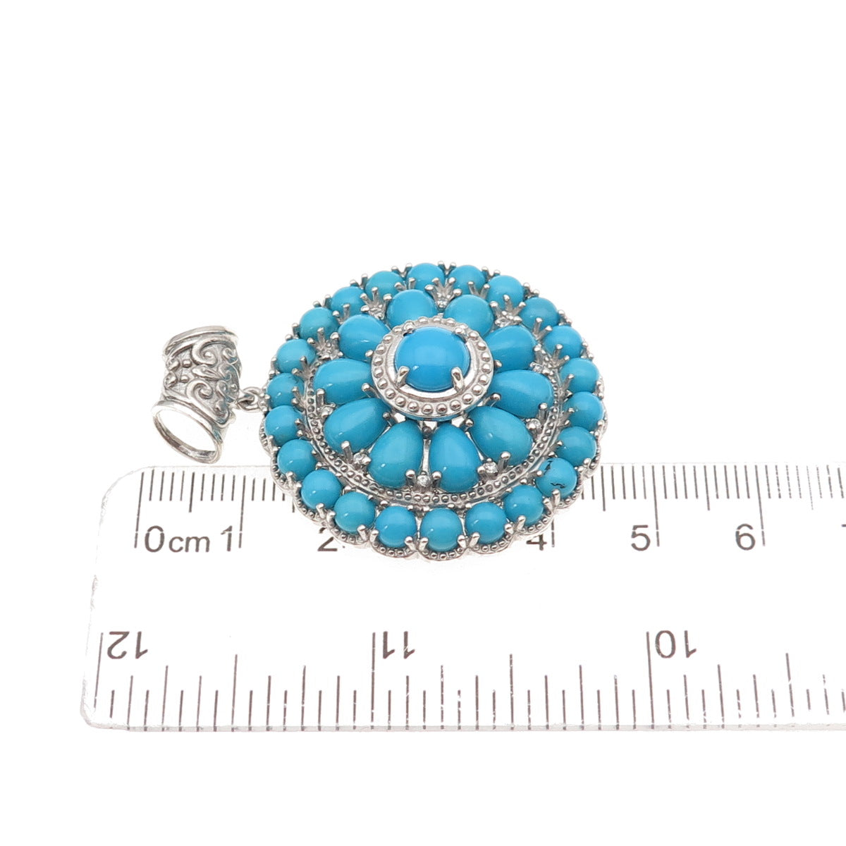D'Joy 925 Sterling Silver Real Sleeping Beauty Turquoise & White Topaz Pendant