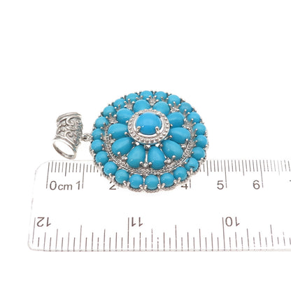D'Joy 925 Sterling Silver Real Sleeping Beauty Turquoise & White Topaz Pendant