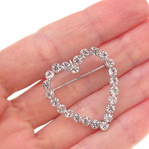 Tru-Kay Sterling Silver Antique Art Deco Rhinestone Heart Pin Brooch / Pendant