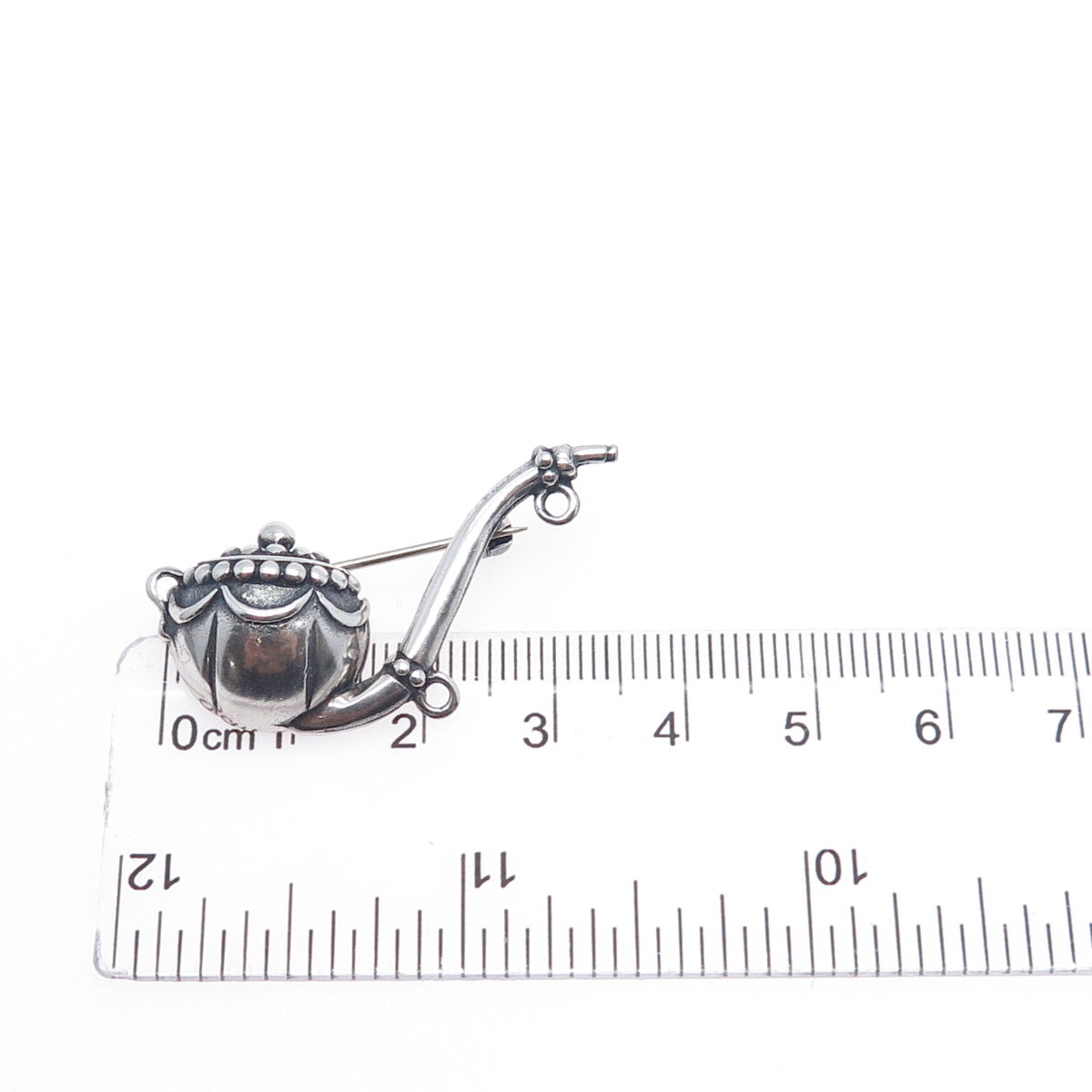 925 Sterling Silver Antique Art Deco Smoking Pipe Oxidized Pin Brooch