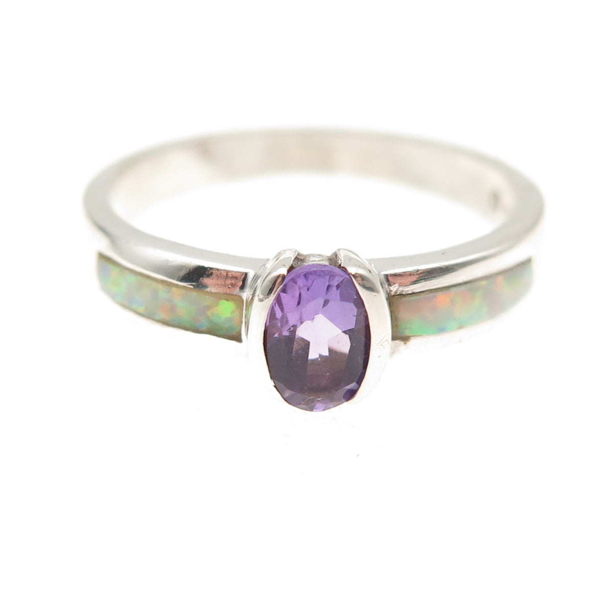 925 Sterling Silver Vintage Real Amethyst & Opal Ring Size 8